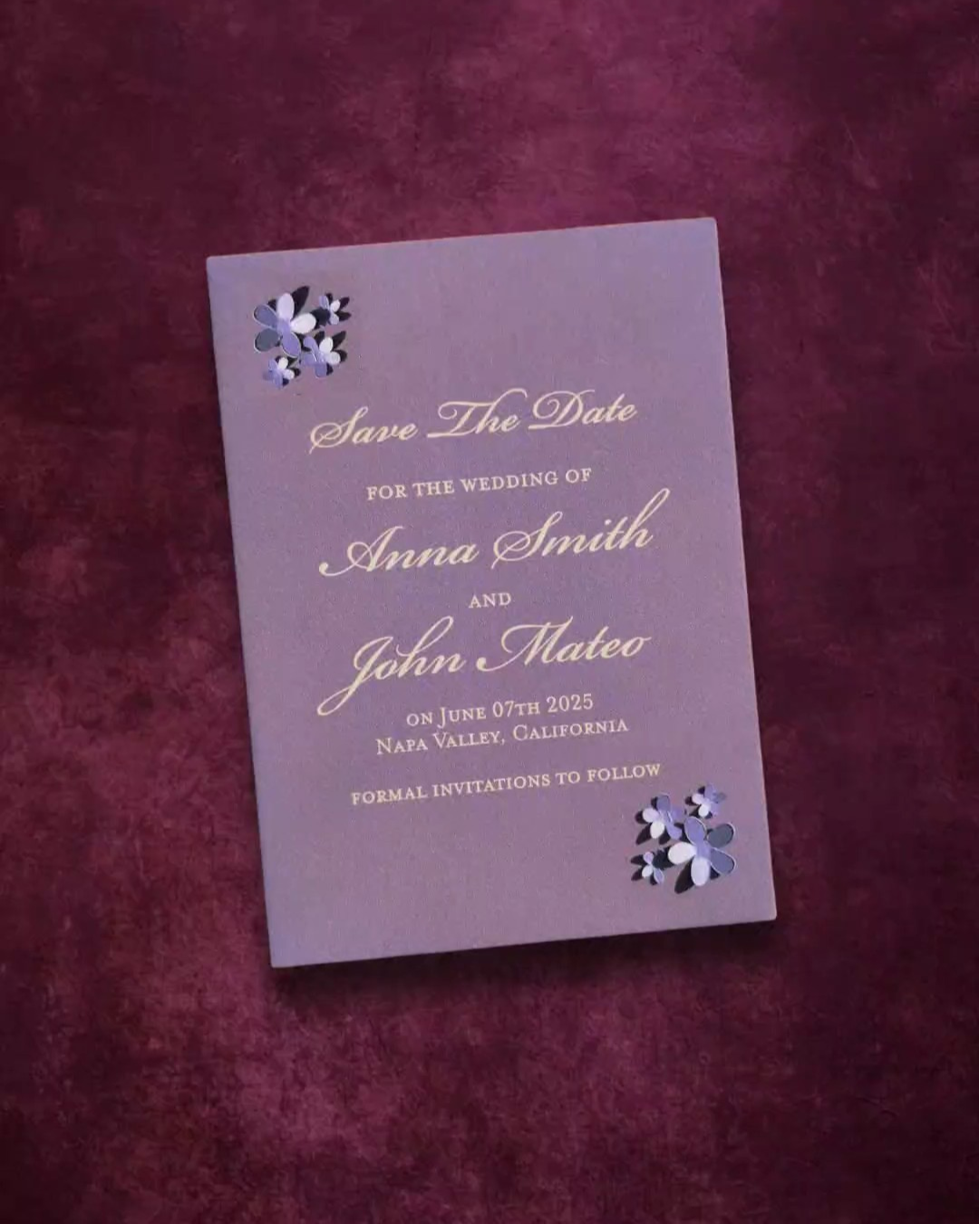 Handcrafted wedding invitation design with vintage details