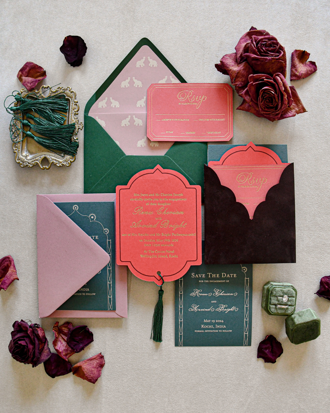 Custom wedding invitation suite with elegant design