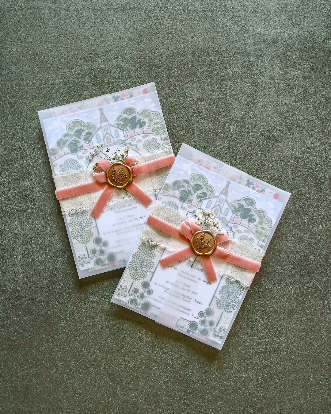 Luxury wedding stationery design with mixed media elements